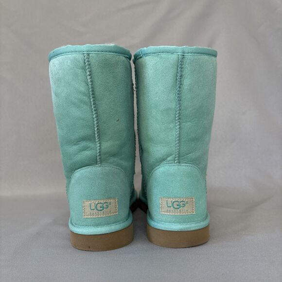 Womens UGG Australia Boots Classic Short Aqua Suede Wool Light Green Blue Sz 6 - Picture 3 of 16